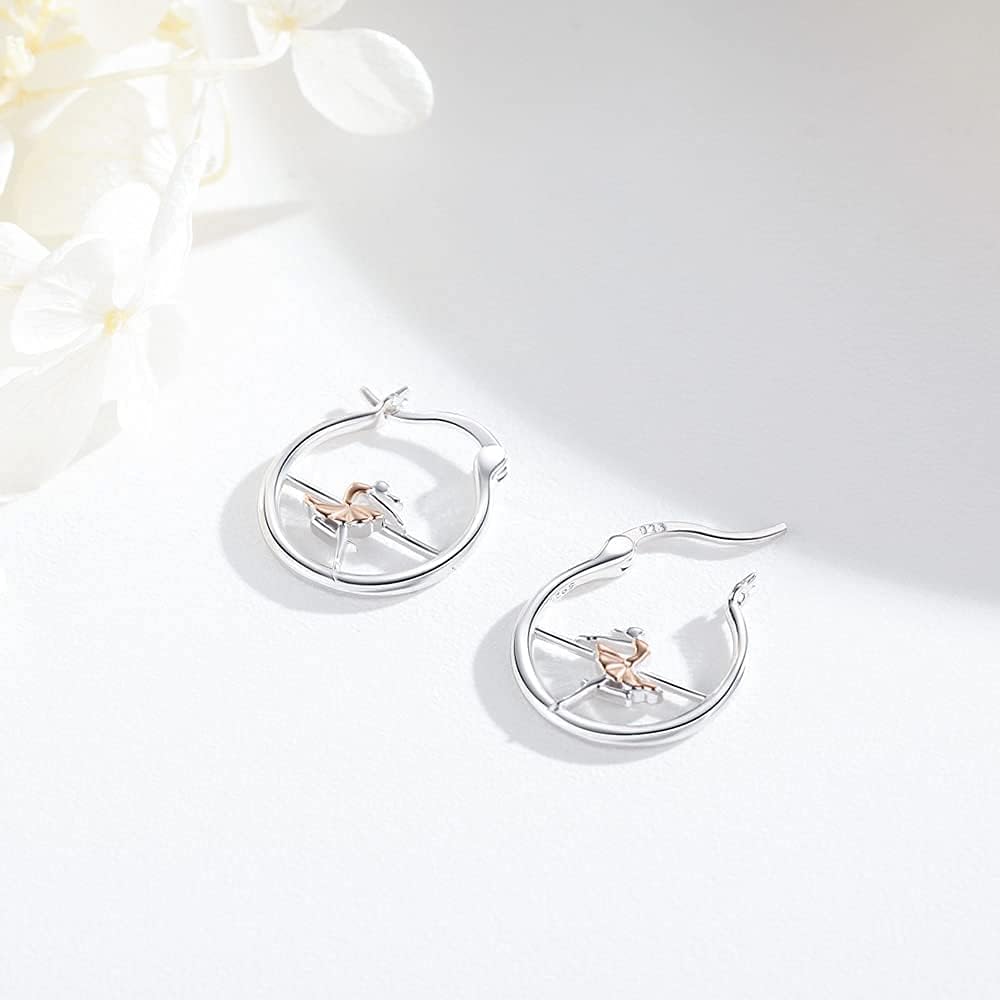 Dance Earrings Sterling Silver Ballerina Huggie Hoop Earrings Cartilage Earrings for Sensitive Ears Ballet Dancer Gifts for Women Girls