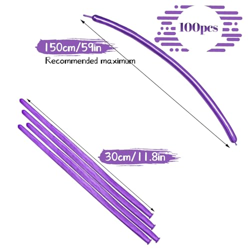 Image of LXZFCRG 260 Long Balloons, Shiny Metallic Latex Twisting Balloon for Balloon Animals, Magic Balloons for Birthdays Wedding Party Decorations 100pcs (Metallic Purple)