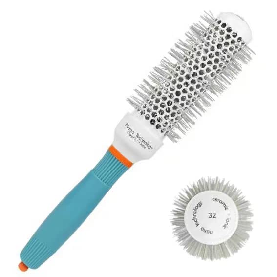 Round Brush for Blow Drying, Nano Thermal Ceramic & Ionic Tech Hair Brush, Professional Round Barrel Brush for Styling,Curling and Straightening (32mm, Green+White)