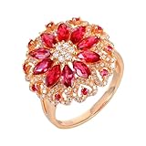 Daesar Anillo Mujer Matrimonio con Flor con Rubí Creado de 1.75ct y Moissanita, Oro Rosa 9K, Talla 23(63mm), Anillo de Compromiso de Matrimonio Oro Rosa