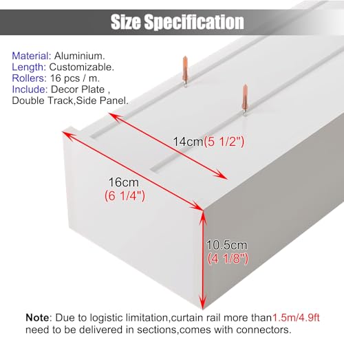 Cantonnière double rail alu 4.3m coffre occultant plafond mur