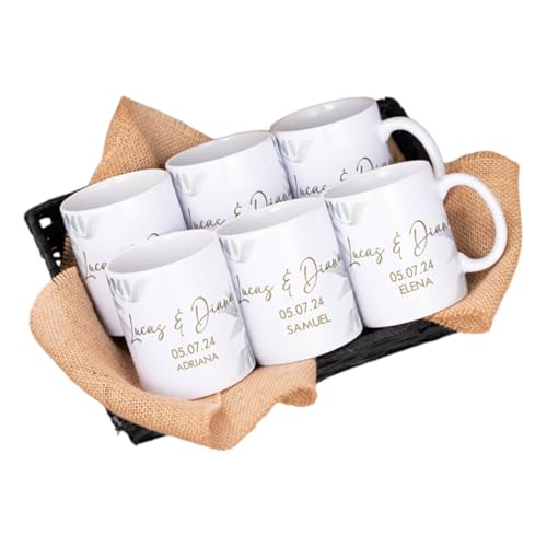 Made in Gift Taza de Cerámica 33 cl Blanca Personalizada con Texto para Bodas Soft Nature como Regalo Original para Invitados como Recuerdo de Boda