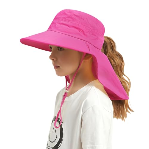 Kids Sun Hat Outdoor UPF 50+ Kids Hat for Boys Girls Bucket Hat with Wide Brim Neck Flap for Fishing Beach Safari