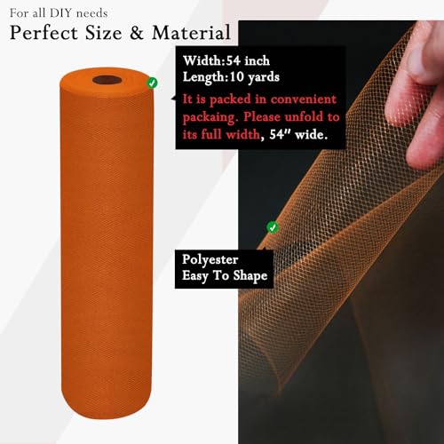 Image of Orange Tulle Fabric Rolls 54 Inch by 10 Yards Fabric Tulle Bolt for Wedding Halloween Decorations Gift Wrapping DIY Tutu Baby Shower Table Skirt Birthday Party Craft Supplies