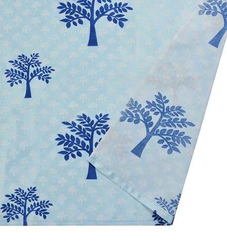 Image of Printed Tree 1 Piece Polyester Home & Living Room Eyelet Window Curtain - 5 Feet, Aqua Blue