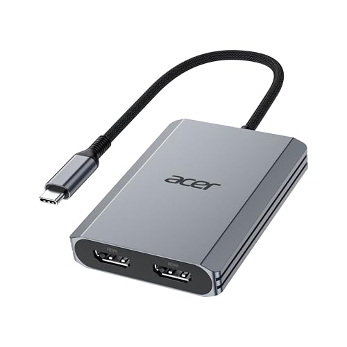 Acer Adaptateur USB-C vers Double HDMI 4K@60Hz, hub USB-C multiport avec 2 HDMI, PD 100 W, USB 3.0, convertisseur Type-C pour Deux écrans, Compatible avec Acer Nitro,...