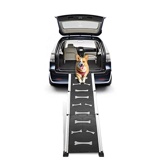 ROBLOCK Dog Car Ramp Folding Pet SUV Ramp Portable with Non-Skid Surface , Anti-Resistant with Rubber Bone Pattern, Adjustable Length 28" to 62" , Suitable for Large Medium Small Dogs
