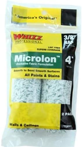 Whizz 73011 4" Microlon 3/8" Nap Mini Roller Cover - 2 Pack, High-Density Fabric for Smooth Paint Application - 10ct. Case