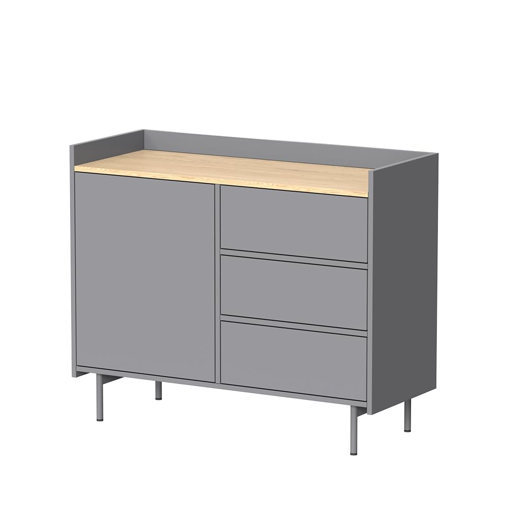 Vicco Cassettiera per camera da letto Velina, Grigio, 100 x 82 cm | con 3 cassetti e 1 anta, per riporre abiti e oggetti di uso quotidiano