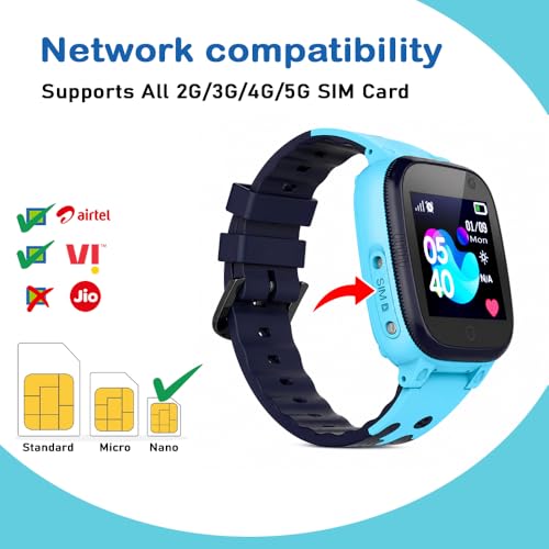 Image of SeTracker M2 Kids Smartwatch for Boys & Girls | Calling Smart Watch for Kids | 2-Way Calling, SOS & Safe Zone Alert, Location Tracker, Camera, Voice Chat, App Control | 4G /5G SIM Supported | (Blue)