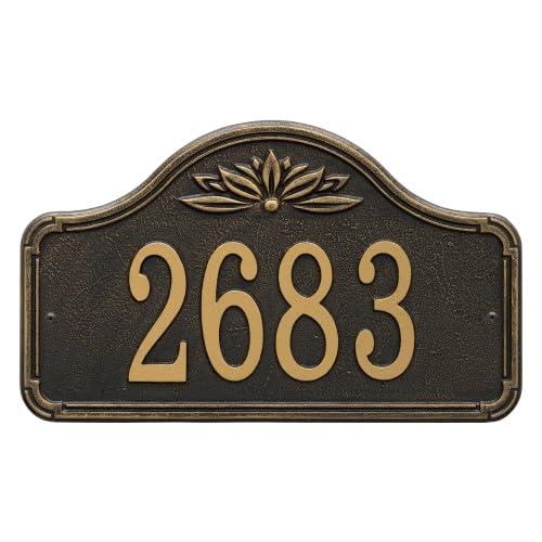 Whitehall Ivenwood Personalized Cast Metal Address Plaque, Custom House Number Sign, Durable Metal Address Plate, Two-Line Design, Black/Gold, 14"