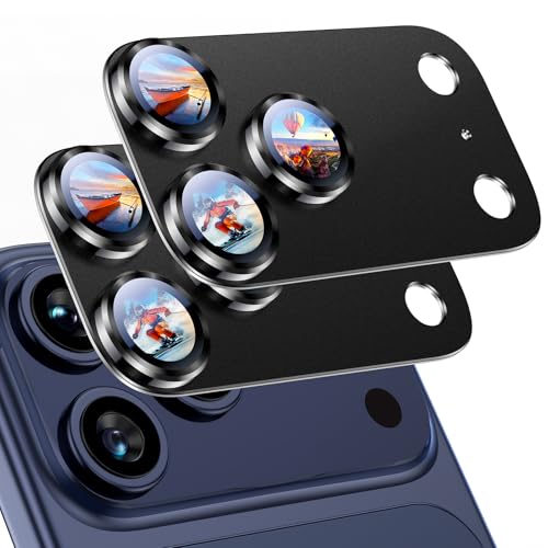 Image of Uyiton Compatible with iPhone 17 Pro Max Camera Lens Protector - [Not Easy to Break][Strong Adsorption][Case-Friendly] Metal Tempered Glass Rear Camera Screen Cover - Black Titanium, 2 Packs