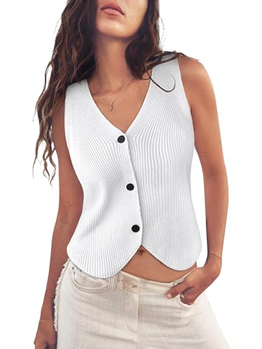Image of Women's Sweater Vest Tops,Sleeveless V Neck Button Down Knit Vest