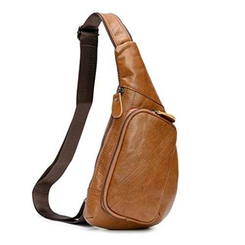 Pundarika Bolsa de Hombro de los Hombres de Cuero Crossbody Bolsa de Negocios de los Hombres de Ocio Senderismo Bolsa de Viaje Deportes Bolsa de Pecho Elegante Retro marrón Cover