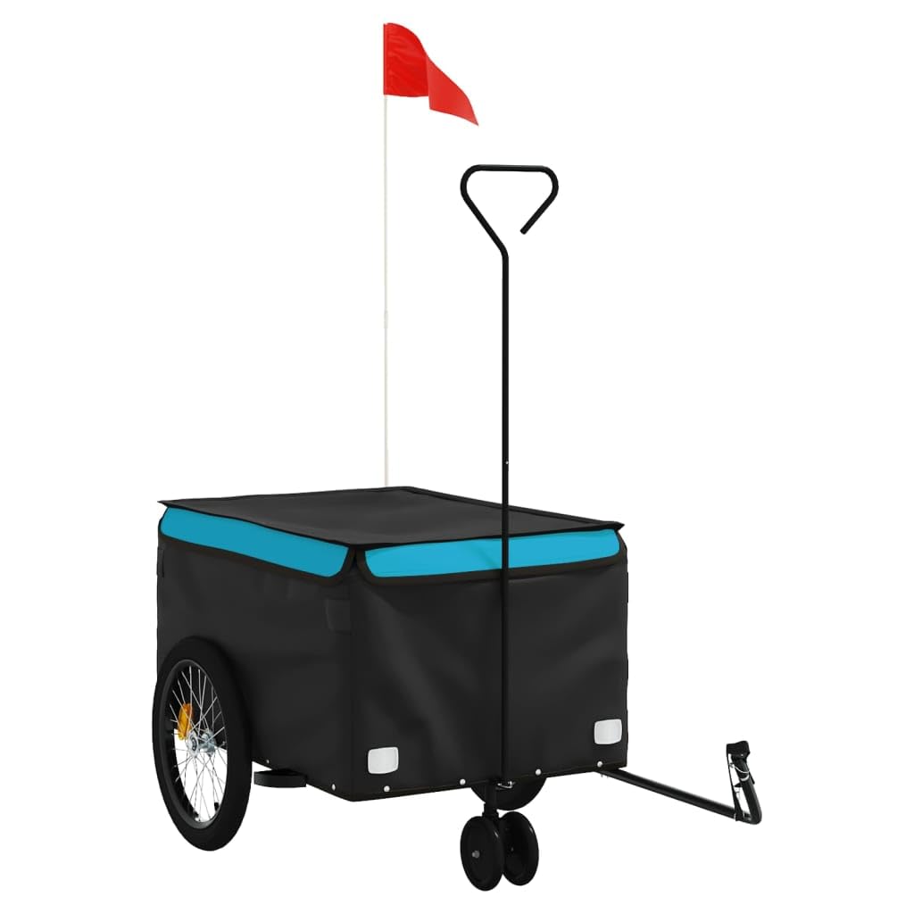 vidaXL Bike Trailer, Pet Cart Carrier for Small Dogs, Dog Bike Trailer with Flag, Dog Bicycle Wagon Cargo Bike Cart, Black and Blue 30 kg Iron
