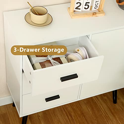 Iwell Storage Cabinet, Bathroom Storage Cabinet With Door And Adjustable Shelf, 3 Drawers Dresser For Bedroom, Kitchen Storage Cabinet, Accent Cabinet For Living Room, Entryway, White #TOP6