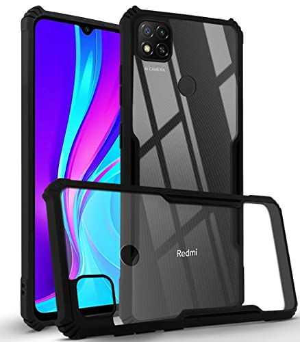 Image of Jkobi Back Cover Case for Xiaomi Mi Redmi 9 | Redmi 9 Activ (Crystal Glass Back | Camera Protection | Shockproof Bumpers | Professional Black)