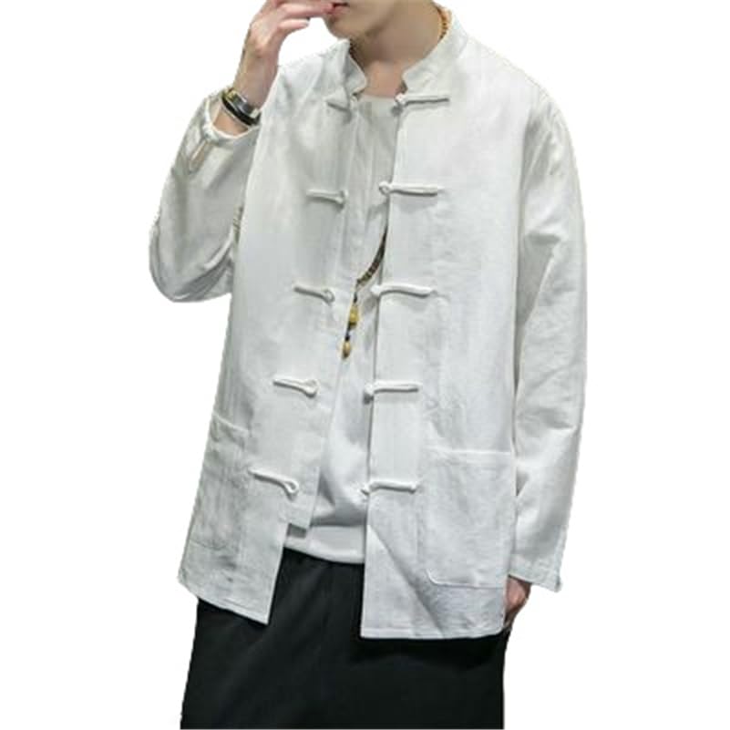Chemise manches longues homme lin coton ample décontractée look chinois loisirs
