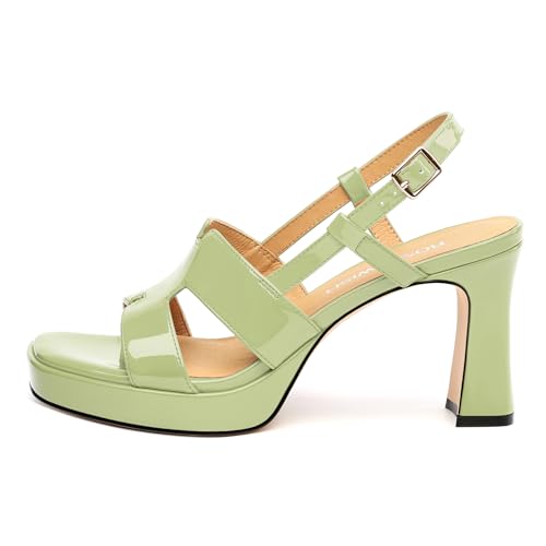 Image of ROSERWISH Heels for Women Chunky Block Platform High Heels Square Open Toe Strappy Heel Sandals Wedding Party Prom Fashion Slingback Dress Pump Sandals Shoes