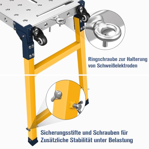 MOPEI 2 in 1 Multifunktions Arbeitsplattform Alugerüst Mobiler Schweißtisch | 36 x 140cm Verzinkte Tischplatte | 500 kg Belastbarkeit | 70-110cm Höhenverstellbar