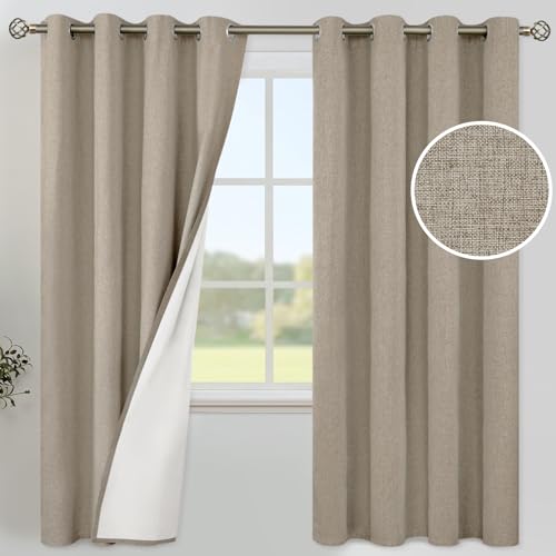 Image of YoungsTex Taupe Linen 100% Blackout Curtains 72 Inches Long for Bedroom, Thermal Insulated Drapes with Grommet Room Darkening for Living Room Farmhouse, 2 Panels, 52 X 72 Inch