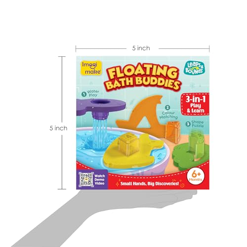 Image of Imagimake Floating Bath Buddies | Leaps & Bounds BathToy | Educational Toy for Toddlers, Infants | 3-in-1 Play & Learn - Water Play, Color Matching & Shape Puzzle | New Born Baby Gifts for 6+Months