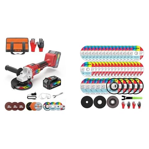 OUBA Bundle 20V Cordless Angle grinder with 1 pack 4.0Ah Batteries for Cutting + 43pcs 4-1/2 Cut Off Wheel Cover