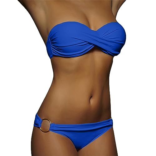 Bikini para mujer, conjunto de traje de baño cruzado, sujetador push up sexy y parte inferior de bikini con anillo, traje de baño de dos piezas, traje de baño de verano, traje de baño, azul, XL