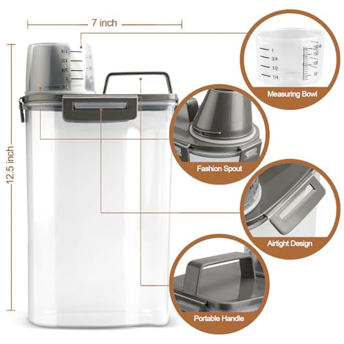 Upgraded Dog Food Storage Container Small, Cat Food Container Airtight, Pet Food Container Dispenser with Pour Spout, Measuring Cup and 4 Seal Buckles for Dogs, Cats, Birds (Grey) - Image 5