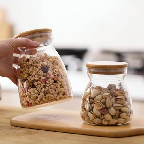 Image of MARTVIA Glass Food Storage Jars with Bamboo Lids 950ml Set of 2, Wide Mouth Lid Jar for Home Kitchen,Flour, Sugar, Coffee, Pasta, Oats, Grains, Cookies, Snacks (Barell 950 ML Jar, SET OF 2)