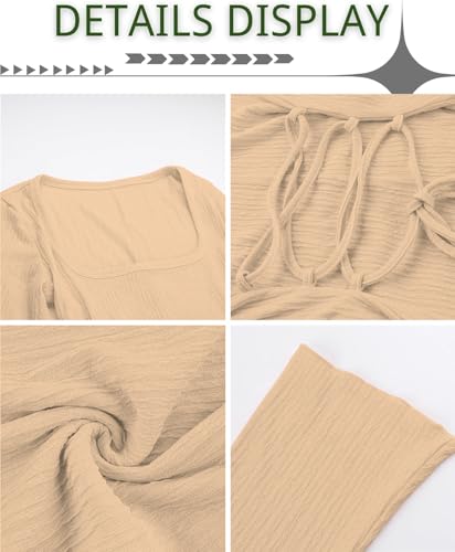 Image of Shasmi Women's Square Neck A-Line Dress - Long Sleeve, Tie Waist, Knitted Stretchable, Casual & Office Outfit, Solid Winter Midi Dress for Women (Dress 221)
