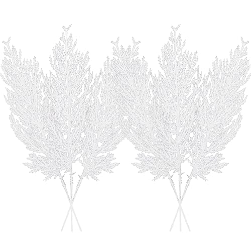 Christmas-Glitter-Twig-Stems-24pcs-Artificial-Pine-Tree-Picks-for-Christmas-Tree-Ornaments-fillers-DIY-Xmas-Wreath-Crafts-Garland-Holiday-Party-Wedding-and-Home-Decoration-White