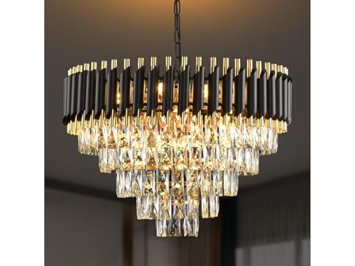 Image of Zingy Modern Ceiling Lamp 5-Tier Round Crystal Chandelier for Living Room | Modern Ceiling Light Jhumar for Hall for Home Decoration + 3 Color LED Light (Black Gold, 600MM) R
