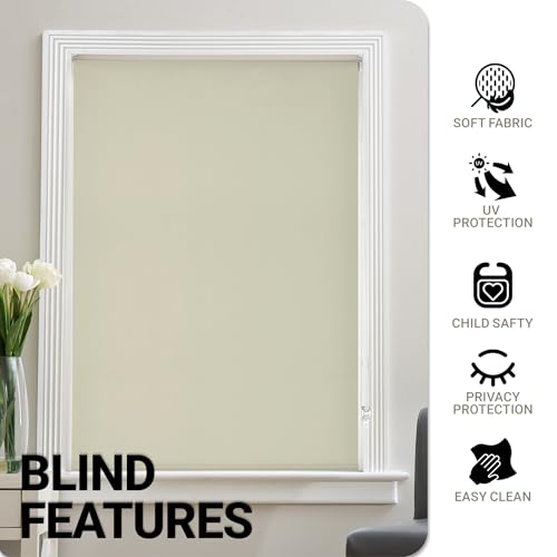 Image of Deco Window 100% Blackout Roller Blinds for Windows 3Ft x 7Ft (W x H) Sun, UV Protection & Glare Resistant for Home & Office-Ivory
