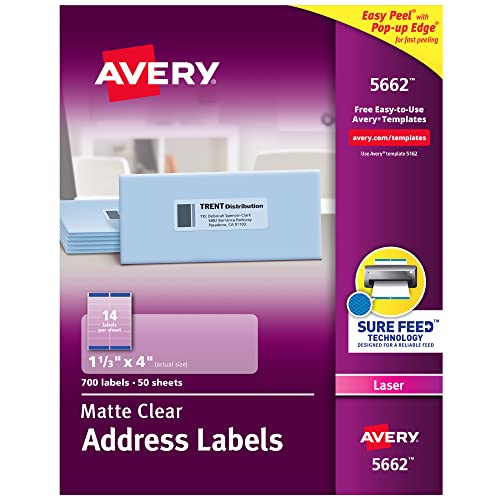 Étiquettes laser Avery Sure Feed transparentes pour impression sans bourrage