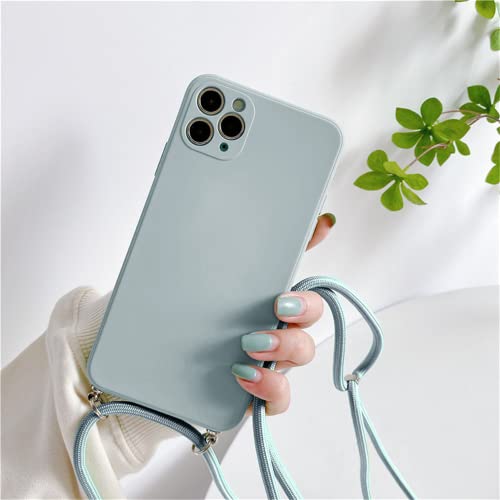 Cover per iPhone 14 con cordino di collana custodia per 14 Bumper regolabile lunghezza catena per 14 fumo silicone tpu blu