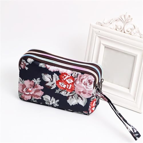 Wallet for Women,Large Capacity Flower Wristlet Wallet Oxford Cloth Pouch 3 Layers Handbag Coin Purse,Style-72