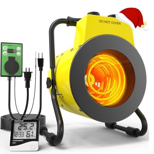 1500W Greenhouse Heater with Digital Thermostat, Outdoor Heater with Overheat Protection and 3-Second Rapid Heating Function, Outdoor Heaters for Patio Garage, Greenhouse, Flower House