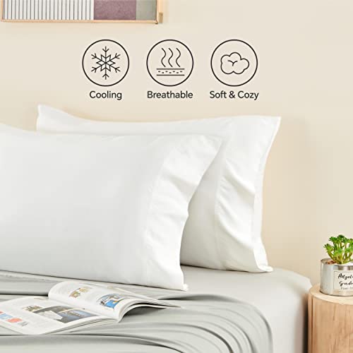 Image of BEDELITE King Pillow Cases Set of 2, Rayon Derived from Bamboo, White | Cooling and Breathable Pillow Cover for Hot Sleepers & Night Sweats, Silky Soft Cozy, Envelope Closure, 20x36 Inches