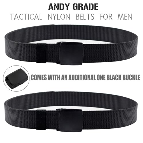 Nylon Tactical Military Men Belt Webbing Canvas Web Belts with Plastic Buckle No Metal Nickel Free, 2 Pack2