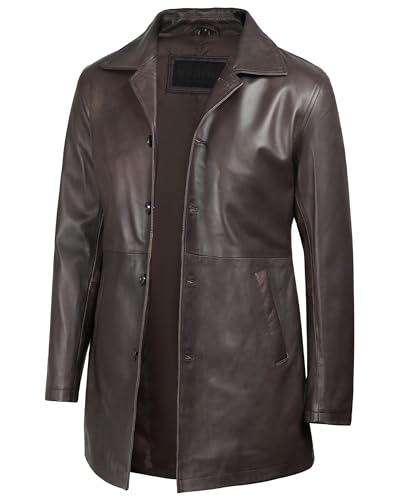 Image of Blingsoul Disc Real Leather Brown Distressed Leather Coat Jacket | [1500032] Super Brown, S