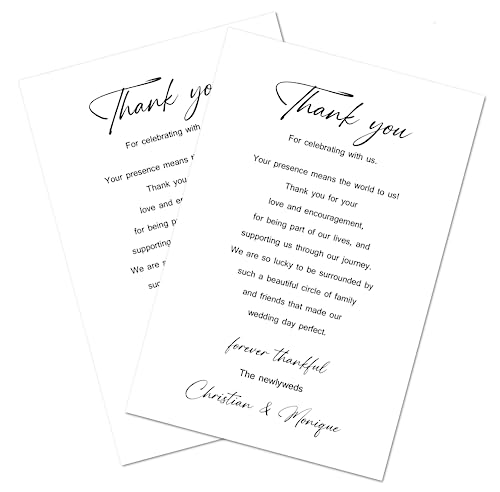 Personalized Modern Minimalist Wedding Thank You Place Cards, Custom Place Setting Cards, For Bridal Shower, Reunion, Reception, Celebration, Dinner Parties, Events 50 Cards 4
