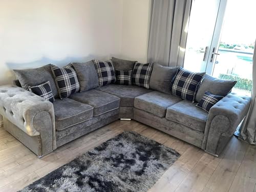 2 C 2 Verona Settee - Comfy Dual Arm Corner sofa - Modular 5 Seater Couch - Chesterfield Scatter Back Sofa - Grey Fabric Upholstered Couches for Living Room and Lounge (Grey, 2C2)