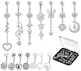 CAIKEZI - 14 anillos de ombligo para mujeres y niñas, 14 g de largo, diseño de barra de tornillo, piercing corporal, joyería para el vientre, regalos, Acero inoxidable