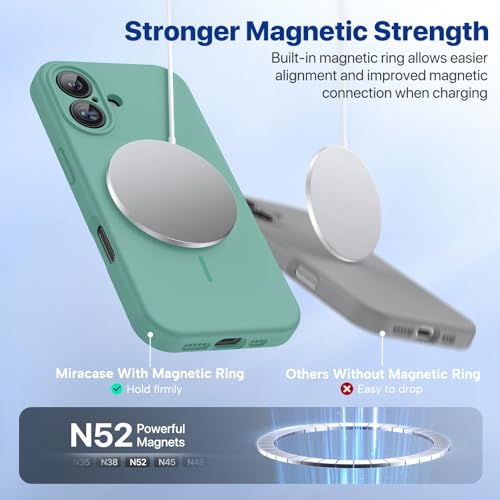 Image of Miracase Magnetic for iPhone 16 Plus Case, [Soft Anti-Scratch Microfiber Lining], Compatible with MagSafe, Liquid Silicone Shockproof Drop Protection Phone Case for 16 Plus,Midnight Green