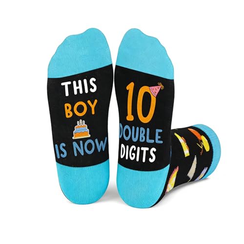 VILITI 1 Pair 10 Year Old Gifts for Boy THIS GIRL IS NOW 10 DOUBLE DIGITS Age 10 Birthday Socks Gifts Ideas Novelty Funny Funky Odd Sock for Christmas 10th Girl Kids Niece Granddaughter Best (Boy)