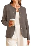 Arach&Cloz 2026 Fashion Sweater Blazers for Womens Long Sleeves Collarless Button Down Wool Cashmere Dressy Work Business Casual Clothes Spring Winter Trendy Cardigan Pockets Coffee L