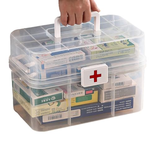 1/2 organiseurs de rangement pour médicaments – Boîte à pharmacie familiale à 3 étages avec compartiments | Boîte de rangement pour pilules, grande capacité anti-poussière pour l'école, le camping,