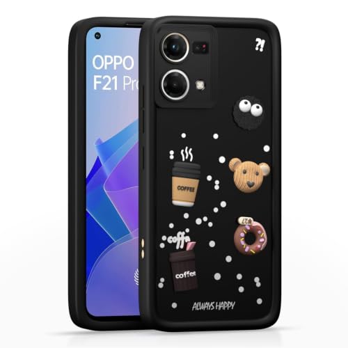 Image of Bintage Cute Fun Taddy Cartoon 3D Ball Bear Milk Cake Coffee Silicon Case Full Body & Camera Protection Back Cover Compatible for Oppo F21 Pro 4G - Black