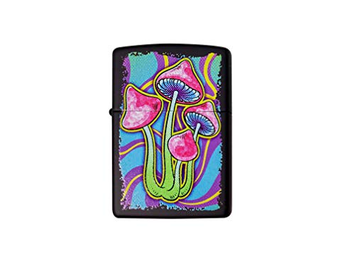Zippo Custom Lighter - Trippy Psychedelic Pop Art Mushroom - Regular Black Matte - Gifts for Him, for Her, for Husband, for Wife, for Them, for Men, for Women